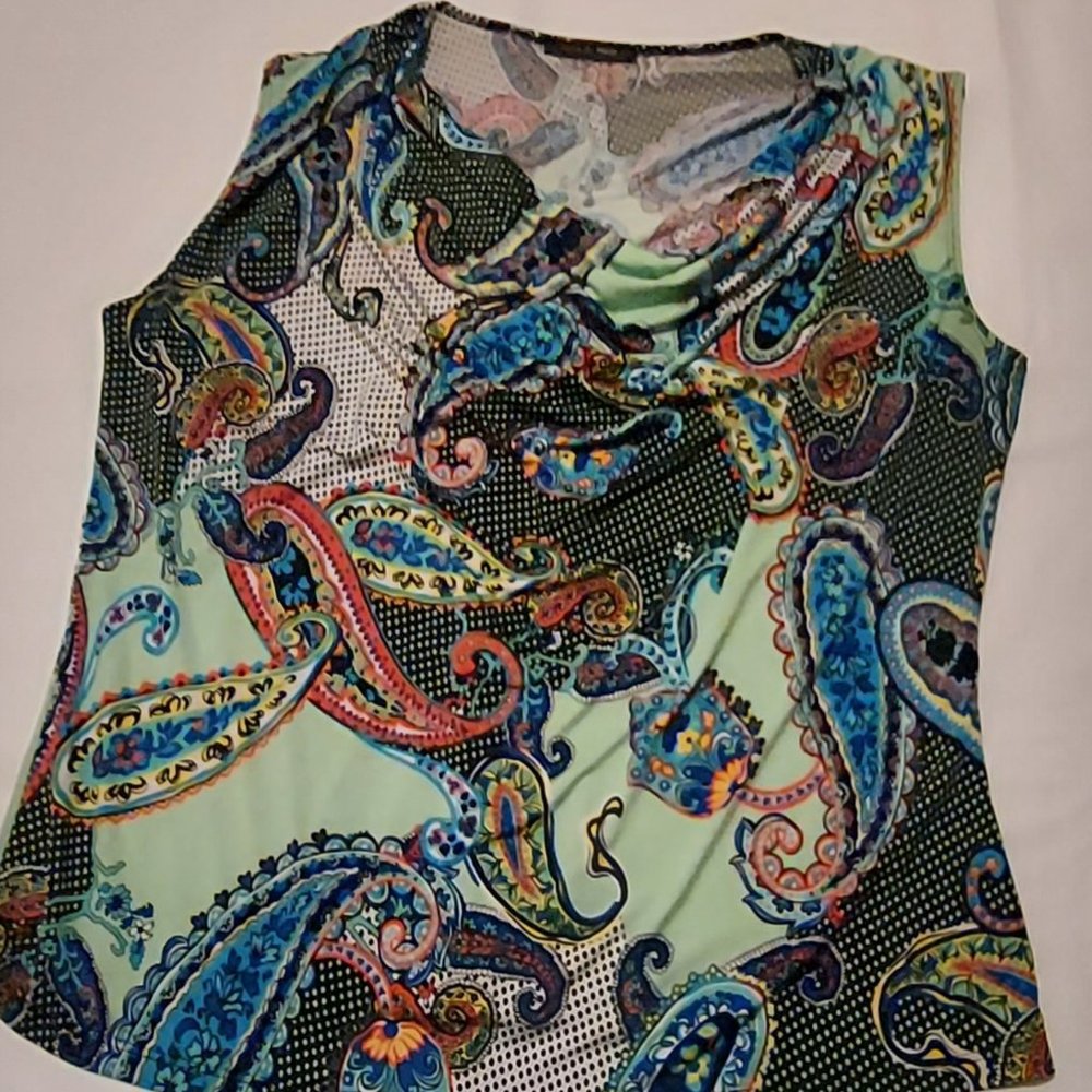 Jennie & Marlis,L, sleeveless draped front blouse